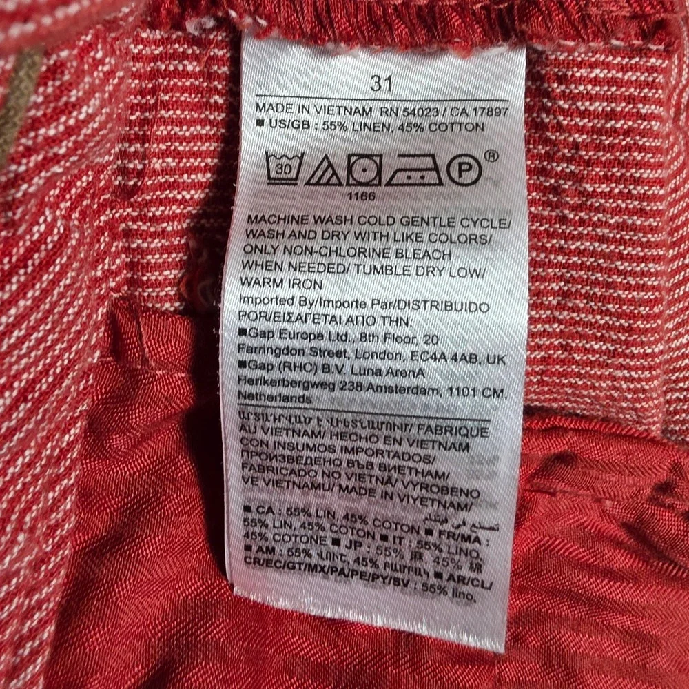 Banana Republic Mens Red White Striped Linen Cotton Blend Shorts Size 31
